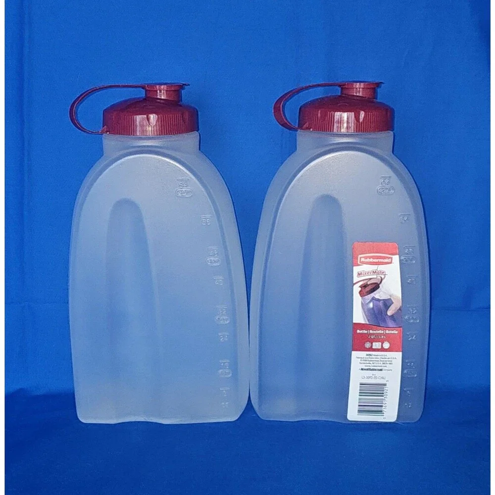 (2) Rubbermaid 2Qt MixerMate Bottle Drink Pitcher Jug ServinSaver Flip Lid 64oz